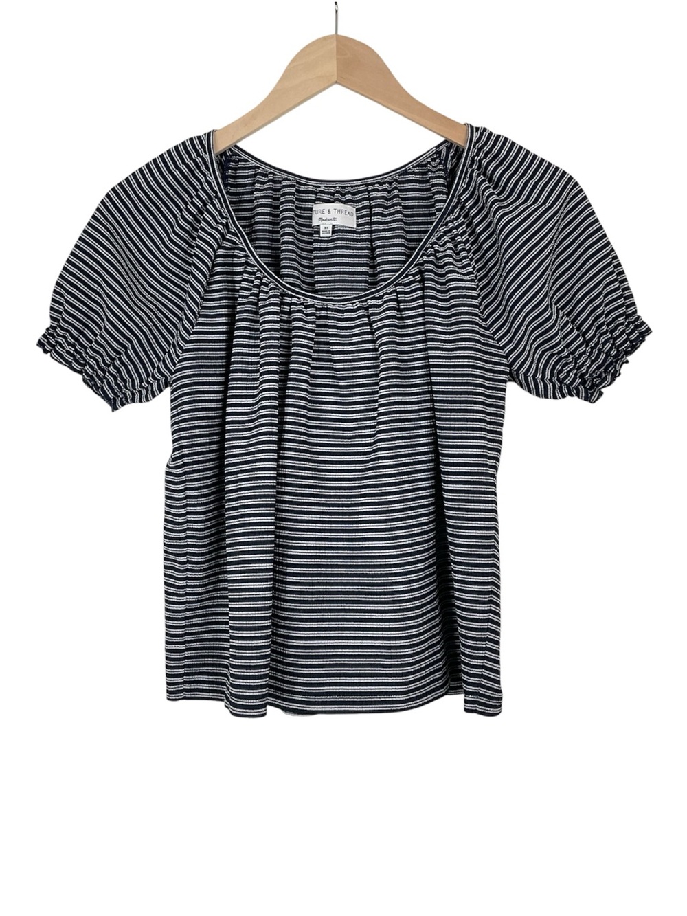 Madewell Texture & Thread Blue Striped Peasant Top Size XS